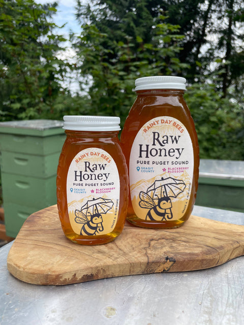 Raw Honey, 0.5 lb Glass Jar, Skagit County Blackberry Blossom - Rainy Day Bees