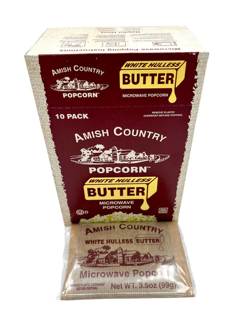10pk Microwave Buttery White Hulless Popcorn - Amish Country Popcorn