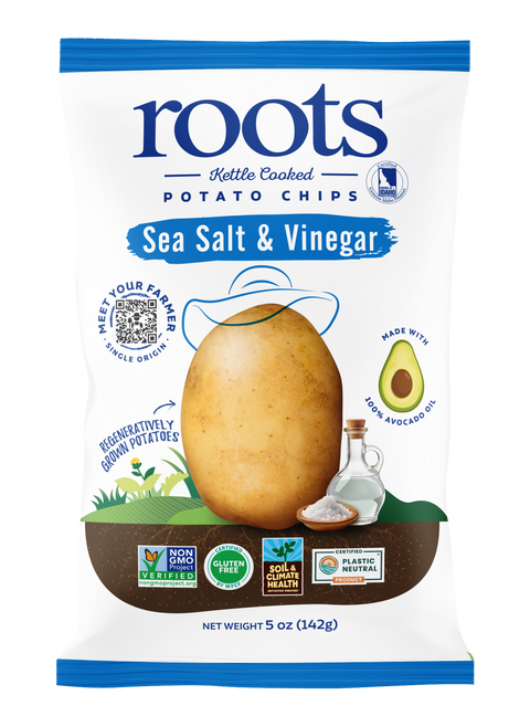 Sea Salt & Vinegar Kettle Potato Chips, 5oz Bag - Roots Potato Chips