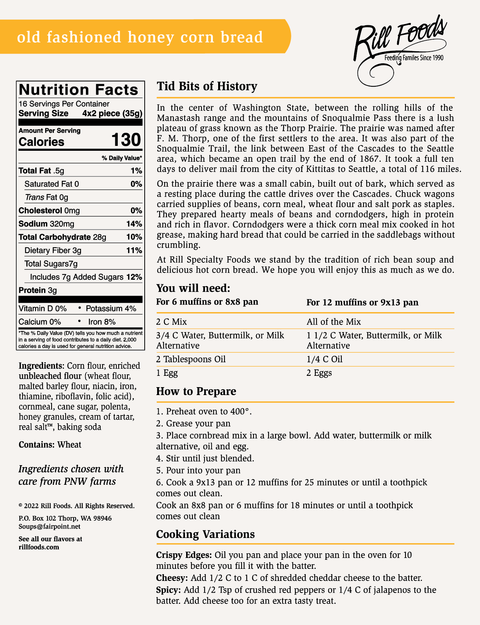 Thorp Prairie Corn Bread Mix, 19.75 oz - Rill Foods
