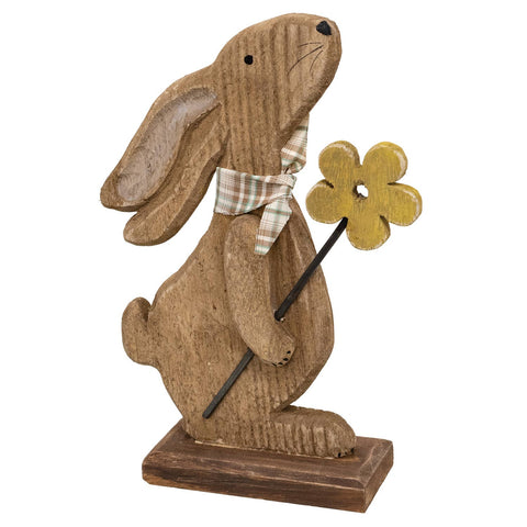 Rustic Wood Bunny with Flower, 10"x7" - The Hearthside Collection