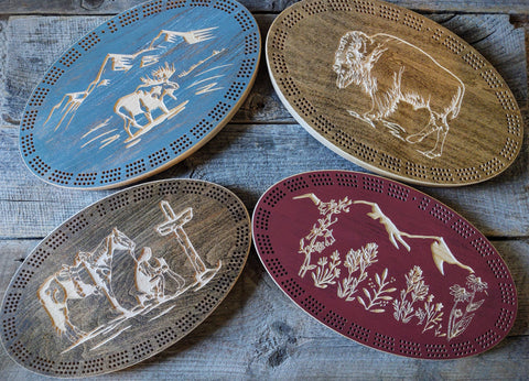Cribbage Board: Montana Shaped with Moose - Knotty Pine Woodworks
