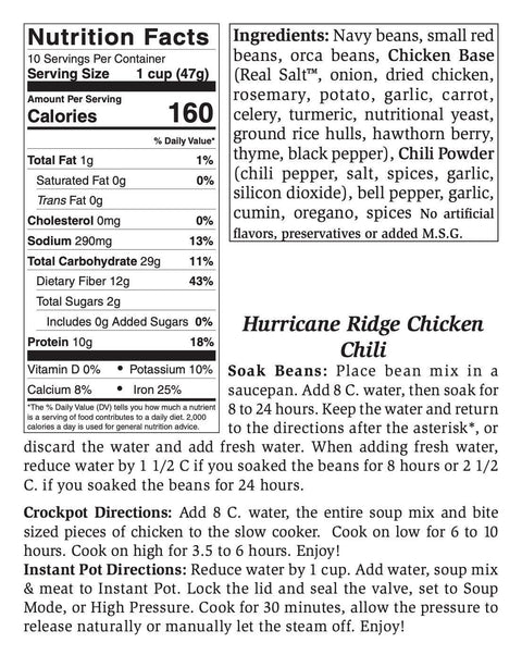 Hurricane Ridge Chicken Chili Soup Mix, Large, 15.5 oz, Serves 10 - Rill Foods