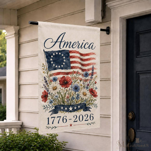 America 1776-2026 Garden Flag, 12"x18" - Flaidora