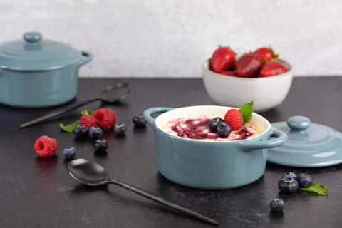 Mini Casserole Dishes & Lids - Set of 4: Stone Ombre, Ceramic, 12 oz - Kook