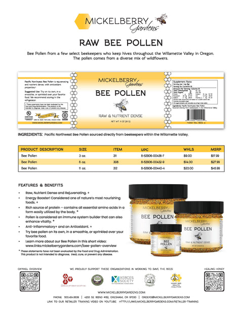 Bee Pollen: Nature's raw, clean and pure multivitamin, 6oz - Mickelberry Gardens