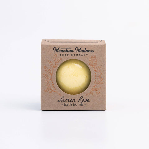 Lemon Rose Bath Bomb, Soft Citrus Floral Soak - Mountain Madness Soap Co.