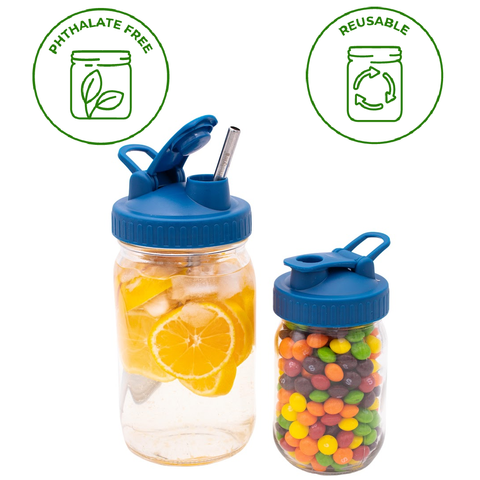 Regular Mouth Pour & Store Shaker Lid with Carry Loop: Deep blue - Mason Jar Lifestyle