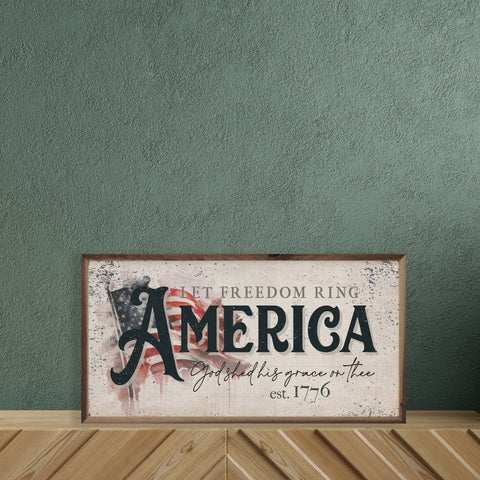 Let Freedom Ring, America Flag, 24"x12", Wall Art - Kendrick Home
