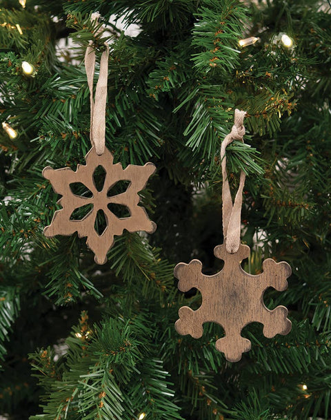 Antiqued Wooden Snowflake Christmas Ornament, 2 Assorted - The Hearthside Collection