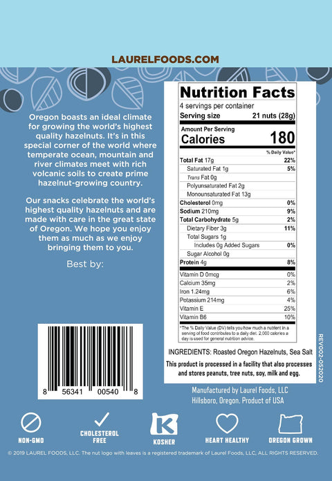 Hazelnut Kernels, Roasted And Salted, 4 oz - Laurel Foods