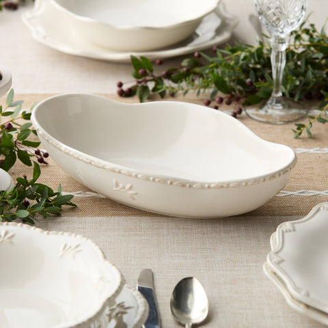 Heritage Oval Serving Bowl 12x7" – Curved Stoneware Grace