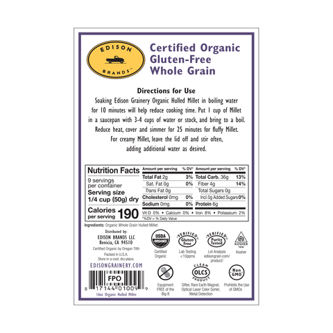 Organic Millet Flour, 12 oz - Edison Grainery
