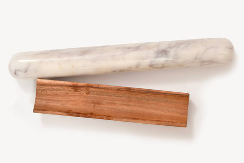 White Marble Rolling Pin (14"x2"x2") and Wood Base - Verve Culture
