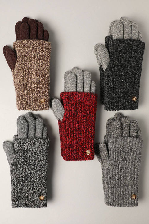 Black Winter Wool Blend Double Layer Knitted Gloves: One Size - Fashion City