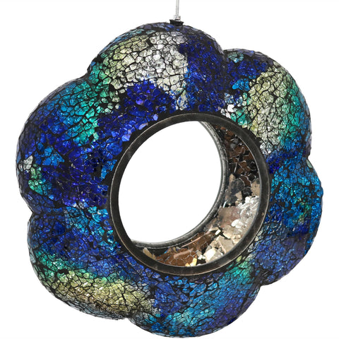 Glass Indigo Flower Mosaic Fly-Through Hanging Bird Feeder, 9" - Sunnydaze Decor