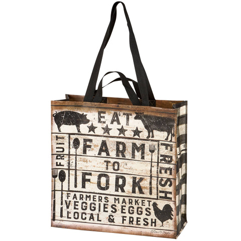 Farm To Fork Market Tote, 15.5"x15.3"x6" - Primitives by Kathy