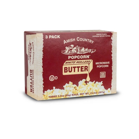 Microwave Popcorn - Buttery White Hulless, 3 pack, 3.5 oz each - Amish Country Popcorn