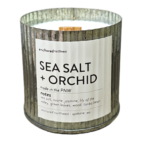 Sea Salt & Orchid Rustic Vintage Farmhouse Wood Wick Candle: 10oz - Anchored Northwest