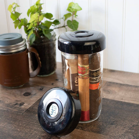 Wide Mouth Humidor / Hygrometer Lid with Temperature for Mason Jars - Mason Jar Lifestyle