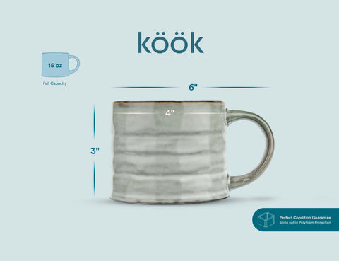 Java Coffee Mugs - Set of 2: Circled, Stoneware, 15 oz - Kook