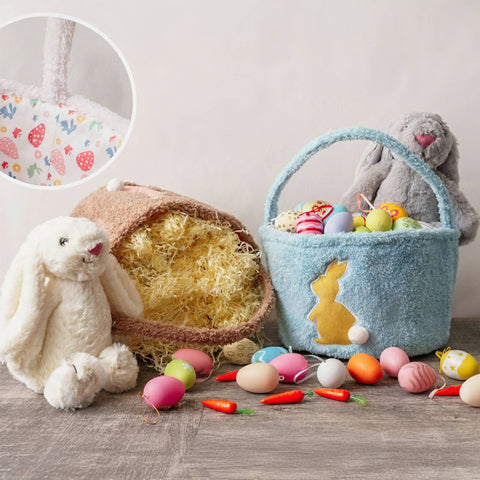 Plush Sherpa Bunny Easter Baskets, Blue - bewell