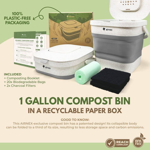 Home Composter Kit: Green, Collapsible Kitchen Compost Bin, 1 Gallon - AIRNEX