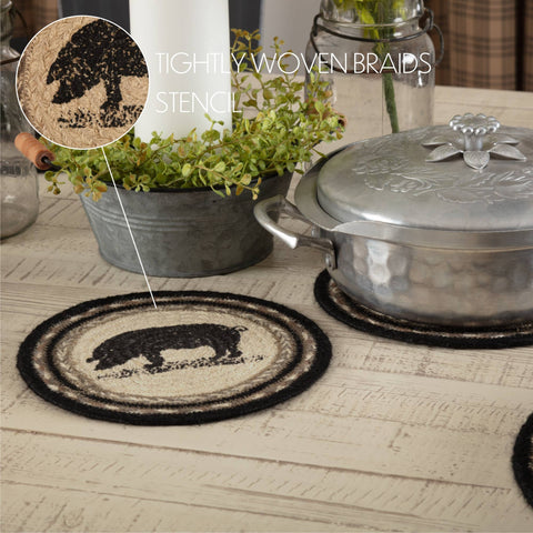 Sawyer Mill Charcoal Pig Jute Trivet, 8 in - VHC Brands