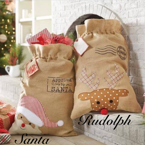 Drawstring Santa Sack: Santa, 28” x 20” - Threaded Pear
