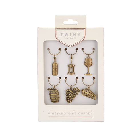 Vineyard Themed Wine Charms, Set of 6 - Twine