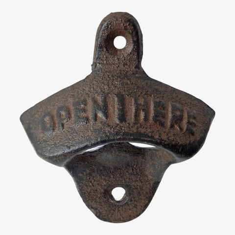 Open Here Wall Mount Bottle Opener, Cast Iron, 3.1"x2.4"x1" - Iron & Blossom