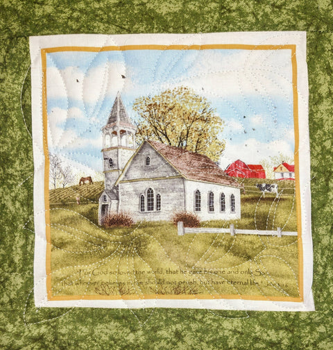 Country Church/Chapel Potholders/Hotpads: For God So Loved - Red Mitten