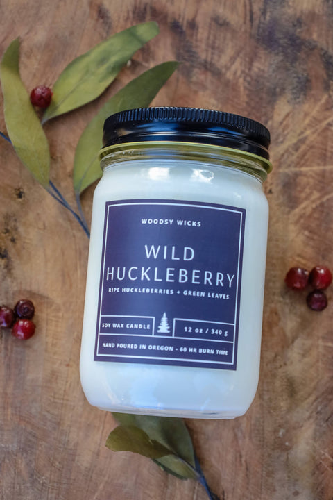 Wild Huckleberry, 12 oz Soy Wax Candle, Wood Wick - Woodsy Wicks