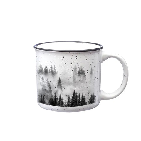 Forest and Clouds Ceramic Mug, 15 oz - Black Lantern