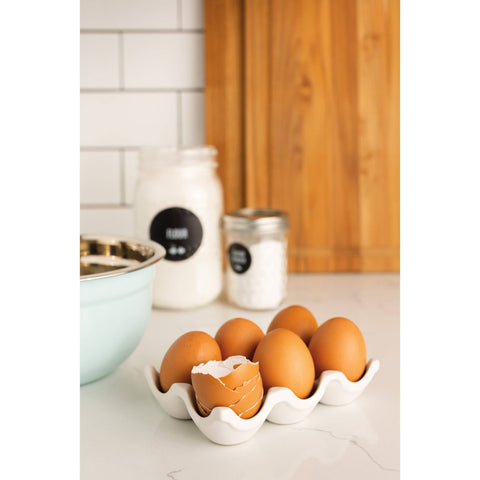 Matte White Ceramic Egg Crate, holds 6 eggs - Now Designs by Danica
