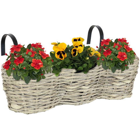 Round Polyrattan Over-the-Rail Tri-Planter, Frost - Sunnydaze Decor
