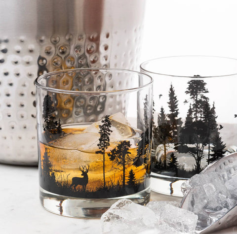Forest Animals Whiskey Glasses, 11 oz, Single - Black Lantern