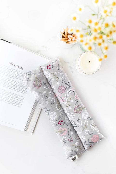 Heating Pad Neck Wrap, Hot + Cold Flaxseed, Grey Floral - Wild Clementine Co.