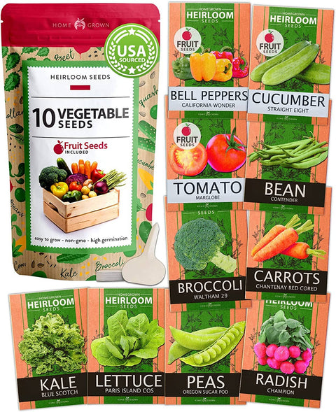 10 Heirloom Vegetable Seeds Variety Pack - Non GMO, Heirloom - Homegrown Garden