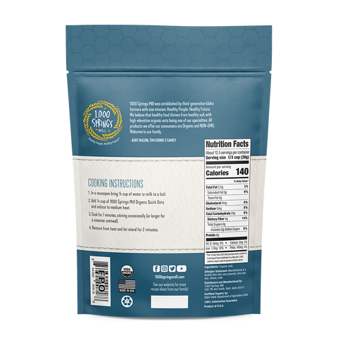 16 oz. Organic Quick Oats - 1000 Springs Mill