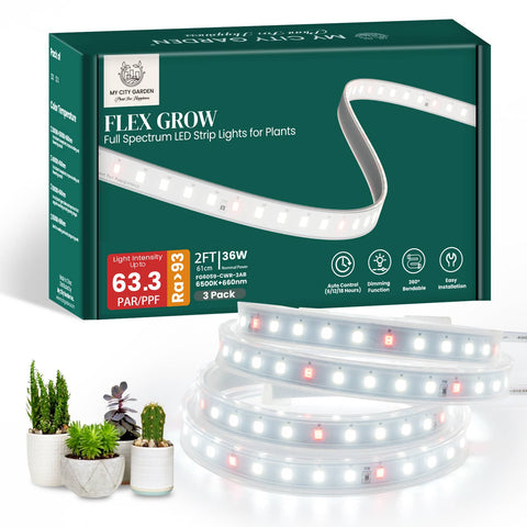 3 Pk FLEX GROW, Transparent Tube LED Grow Light, 6500K - My City Garden