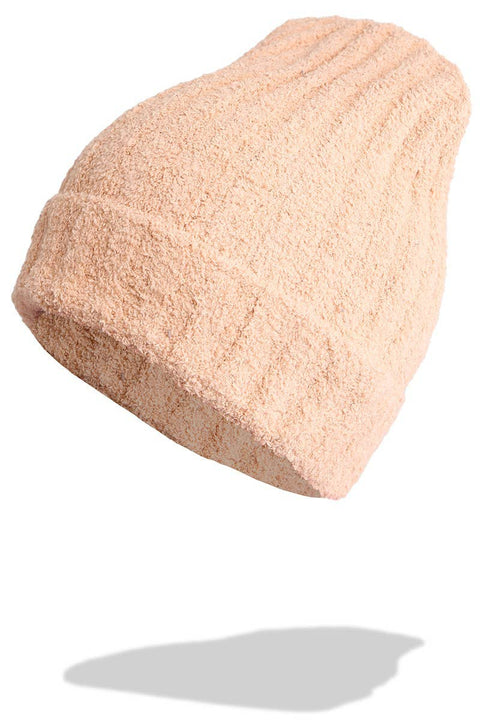 Beige Winter Solid Color Ribbed Cuff Beanie Hat: One Size - Fashion City