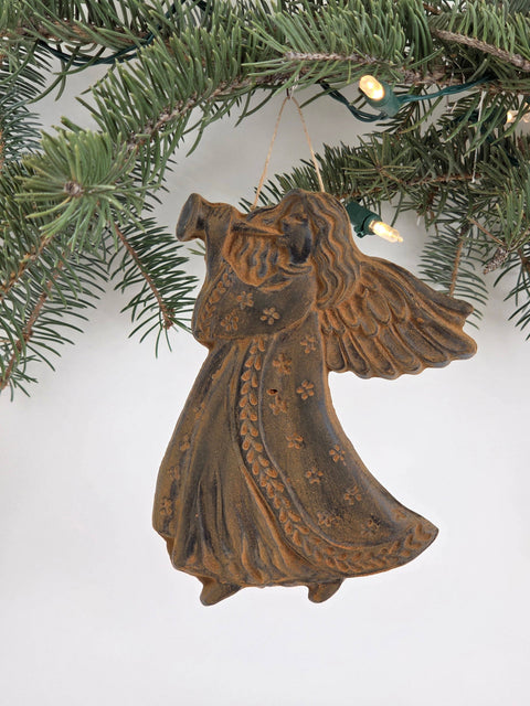 Trumpeting Angel Beeswax Ornament: Antiqued Cinnamon, 6"x4" - Farm and Hive