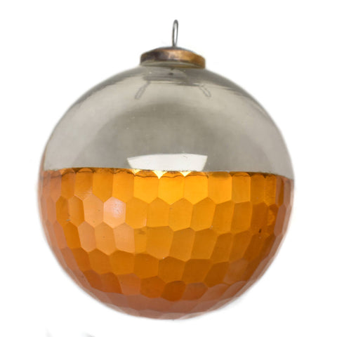 Half Clear Half Copper Hammered Bottom Glass Ball Ornament, 5.5in - David Christopher's Collection