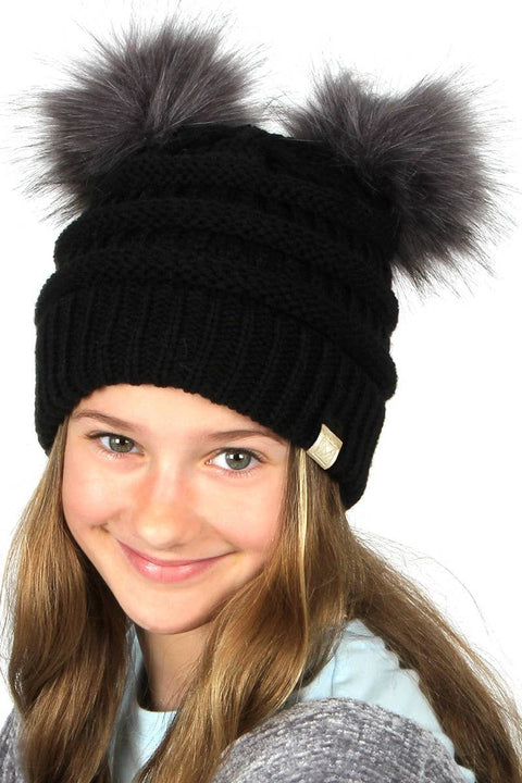 Off White Kids Winter Beanie Hat with Double Pom Pom - Kids - One Size - Fashion City