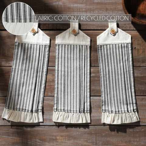 Sawyer Mill Black Ticking Stripe Button Loop Tea Towel, Set of 3 - VHC Brands
