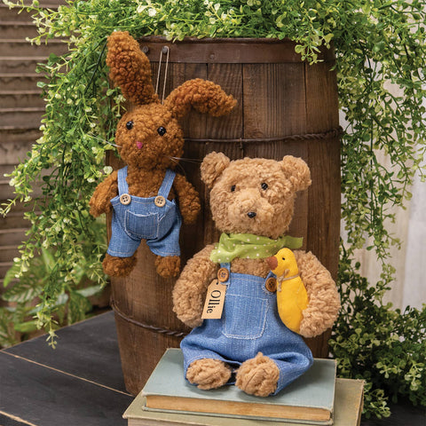 Ollie Overalls Bear Doll with Duck, 12" - The Hearthside Collection