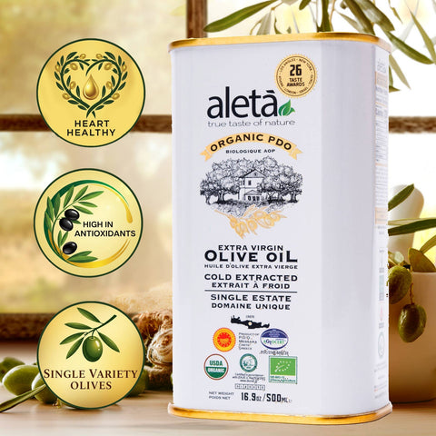 Greek Extra Virgin Olive Oil, 16.9 oz tin, Organic Single Estate - Aleta Farms