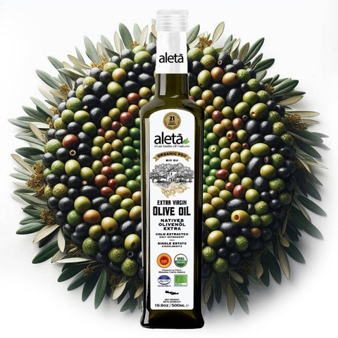 Greek Extra Virgin Olive Oil, 16.9 oz bottle, Organic Single Estate - Aleta Farms