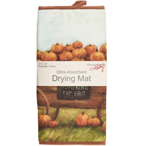 Pumpkin Wagon Dish Drying Mat, 21"x14" - Primitives by Kathy